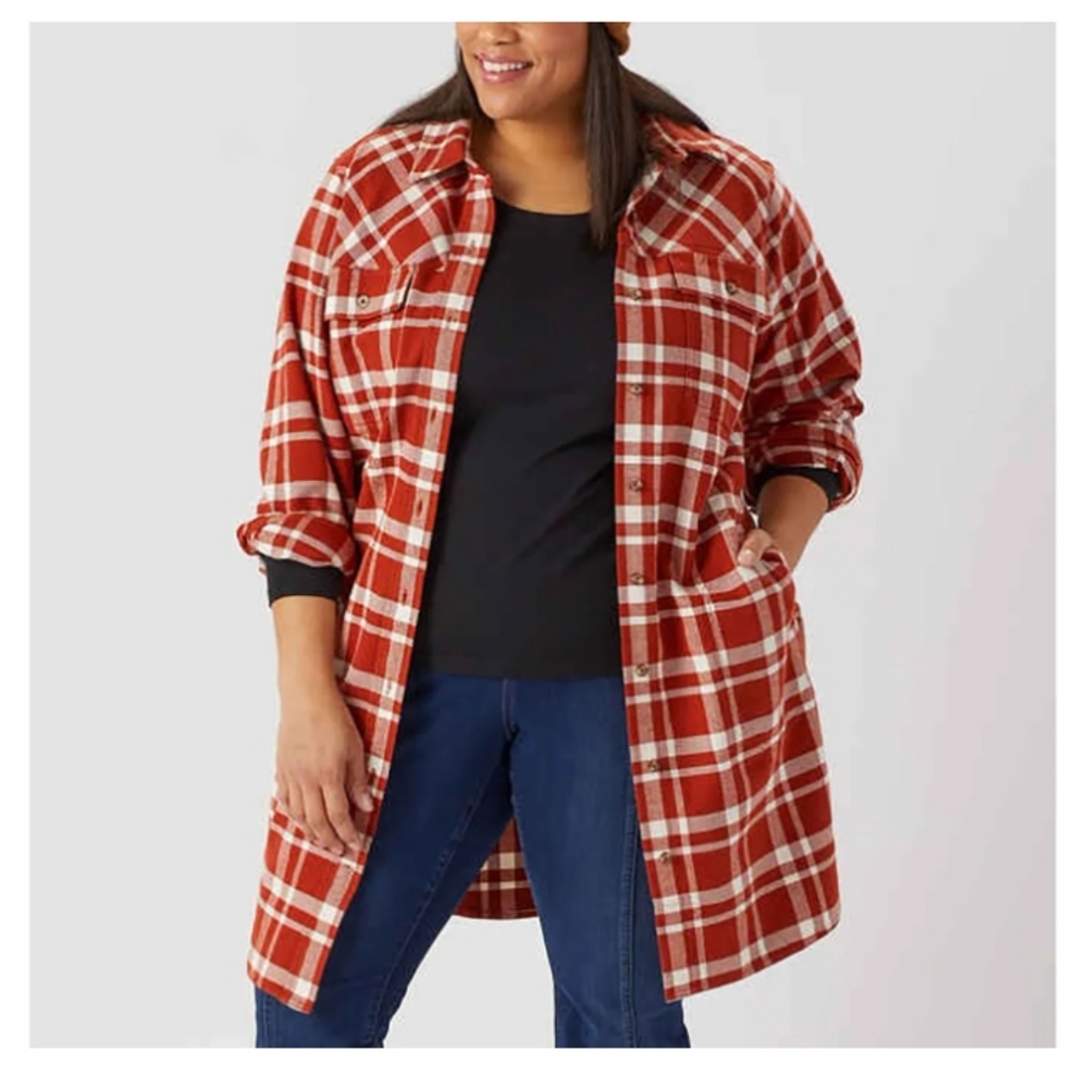 Duluth Company Folklore Flannel Plaid Duster size 3X Orange Plaid